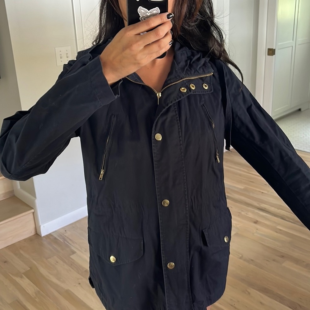 Navy blue parka. Lightweight. Excellent condition